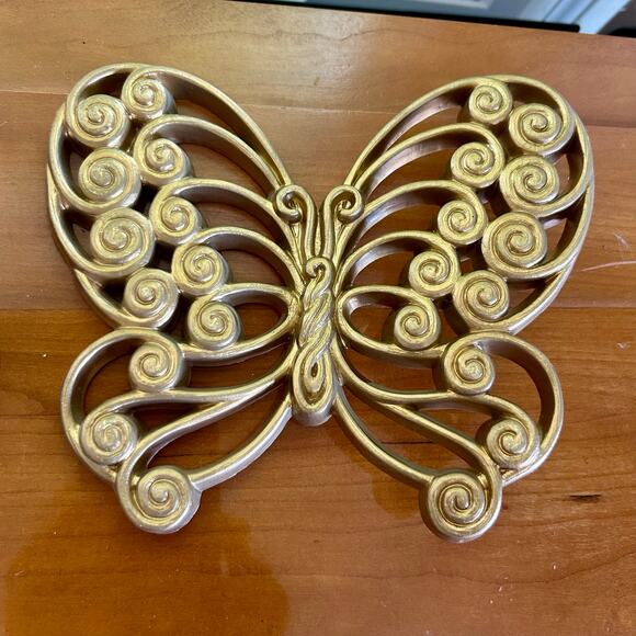 Set of 2 Vintage Burlwood MCM Butterfly Wall Hangings – Retro Swirl Design - Picture 3 of 12